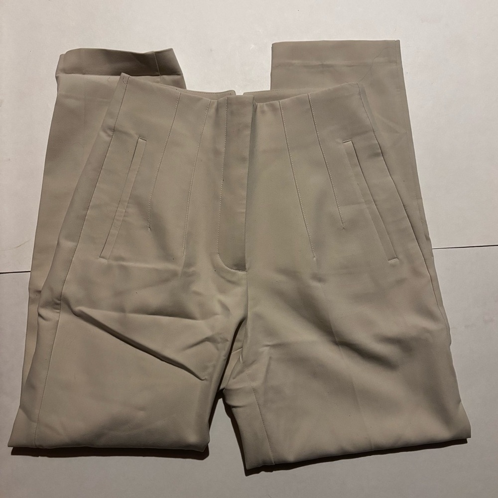 zara off-white high waisted straight leg trousers